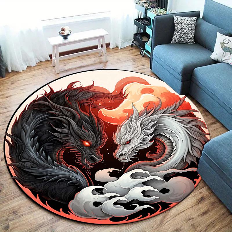 Ancient Dragon Round Area Rug,Carpet Rug for Living Room Bedroom Sofa Playroom Decor,Non-slip Floor Mat