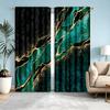 Two-Piece Rod-Pocket Curtains, Polyester Fiber Blackout/Light-Filtering Curtains, Green Background with Gold Marble Print