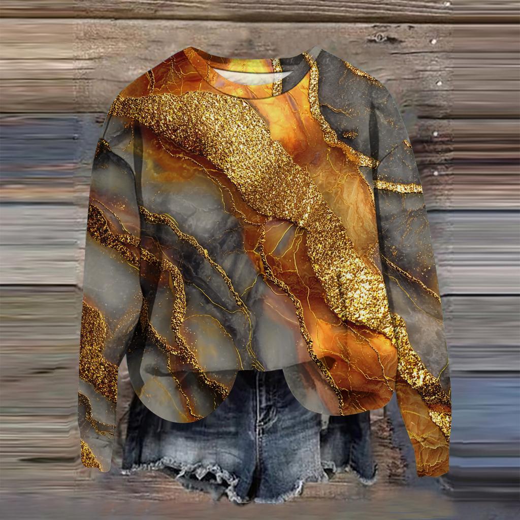 Women's Fashion Printed Long Sleeve Loose Round Neck Sweatshirt Top Fall