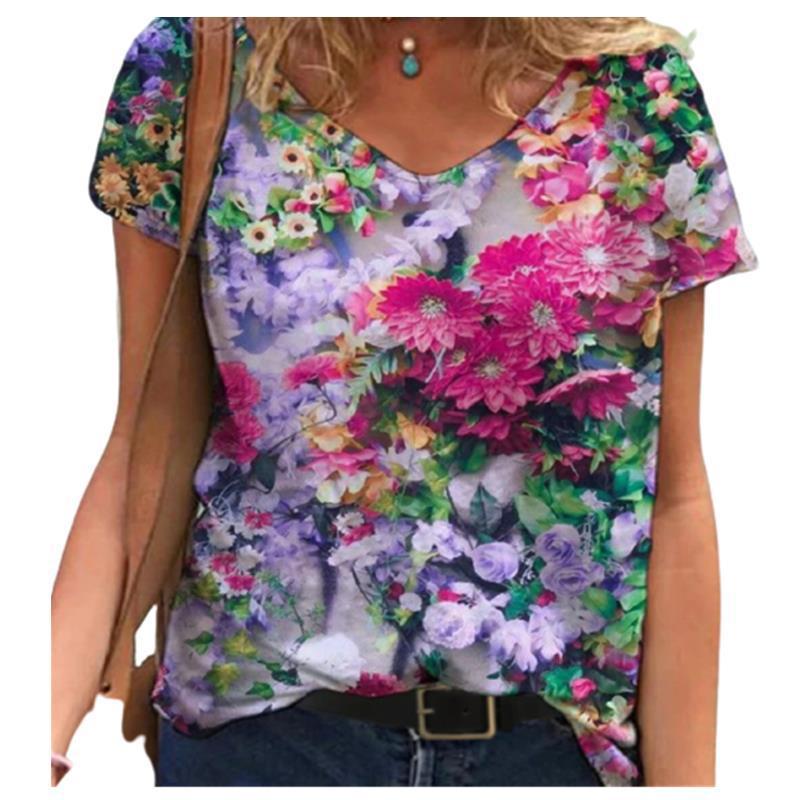 Street Top Fashion Spring Summer New Cartoon Animal Print V-neck Short Sleeved T-shirt Women 3d Tops