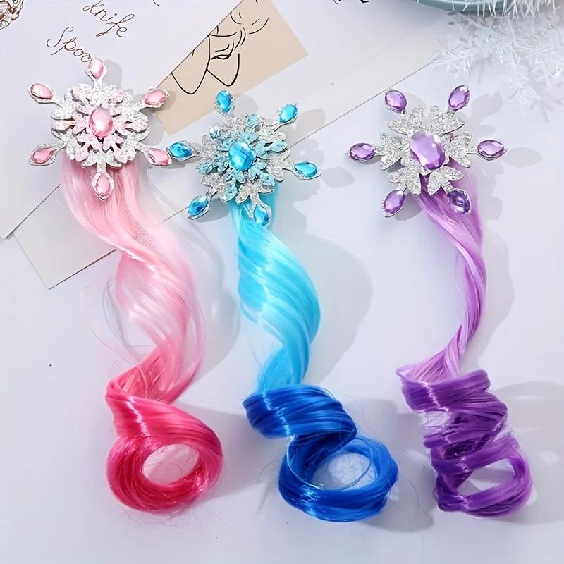 Kinder bunte Perücken Haarspangen Schneekönigin Thema Farbverlauf Langes lockiges Haar Mädchen geflochtenes buntes Seil Kopfschmuck