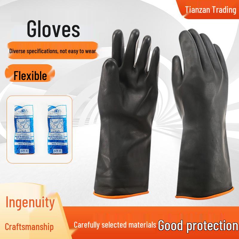 45CM Extra Long Acid & Alkali Resistant Black Industrial Gloves - Thick, Wear-Resistant for Chemical Protection