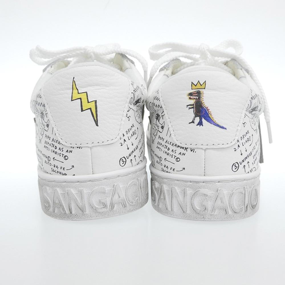 Sangacio Unused SG8 New Leather Artwork Design Low-Top Sneakers, Men's, White, Size 9.8" Shoes 7(US) whiteUsed