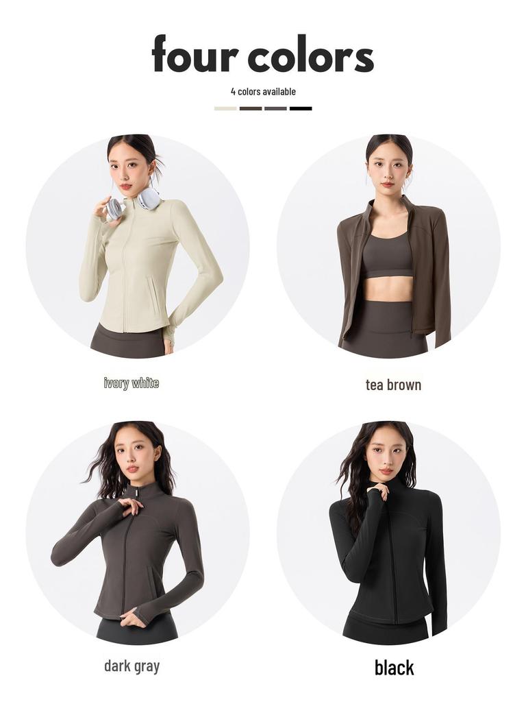 Fleece-Lined Women's Long Sleeve Yoga Jacket with Pockets - Slimming, Warm, and Ideal for Running