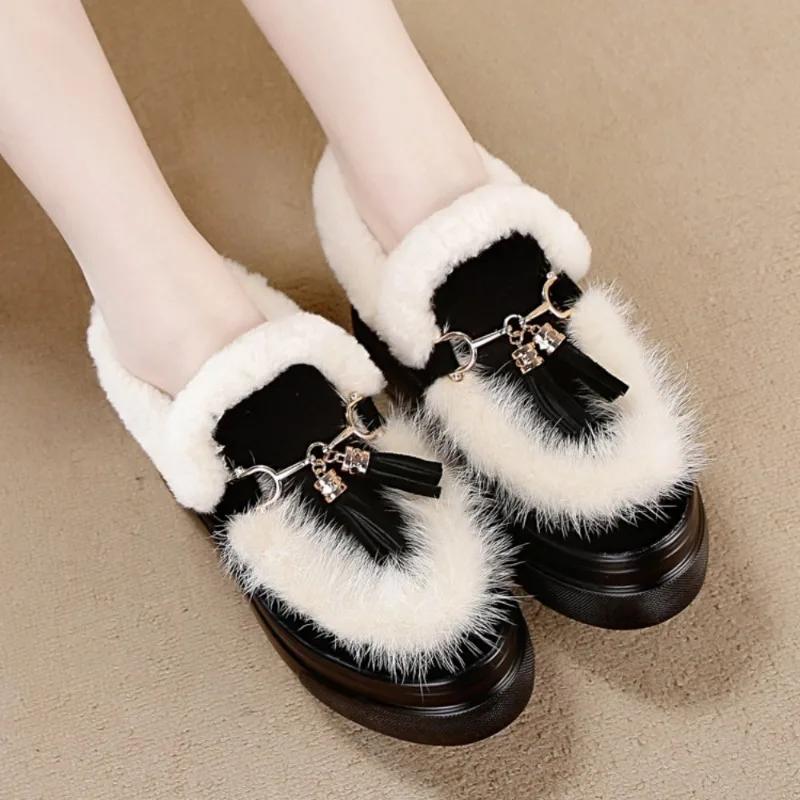 Fashion New Winter Women's Shoes Boken Shoes Plush Fashion Retro Bean Shoes Cotton Women's Flat Sole Slippers Platform Women Boots