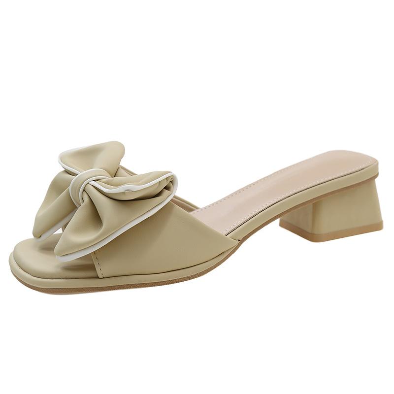

Fashion Women s Slippers 2025 Summer New Fashion Big Bowknot Thick Heel Flip-flops Shoes Elegant Mid Heels Woman Casual Sandals 41 светло-желтого
