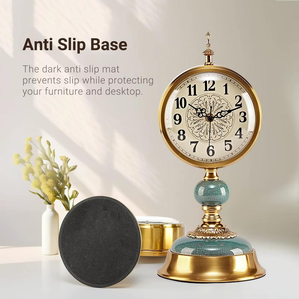 Luxury European Vintage Table Clock Large 38cm Silent Non-Ticking Metal Ceramic Desk Clock for Living Room Mantel Office Decro