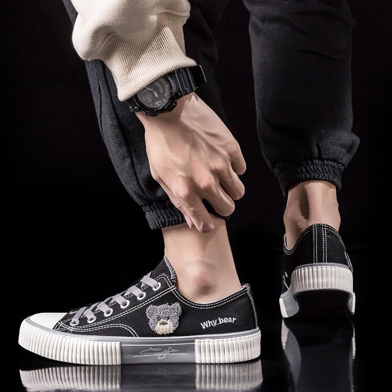 Bear cartoon canvas shoes low-top teenage student men's shoes new trendy versatile soft-soled breathable board shoes