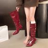 Large Size High Heel But Knee Long Boots Women's European and American Style Pointed Heel Fine Heel Folded Pile Boots Sexy Fashion Boots
