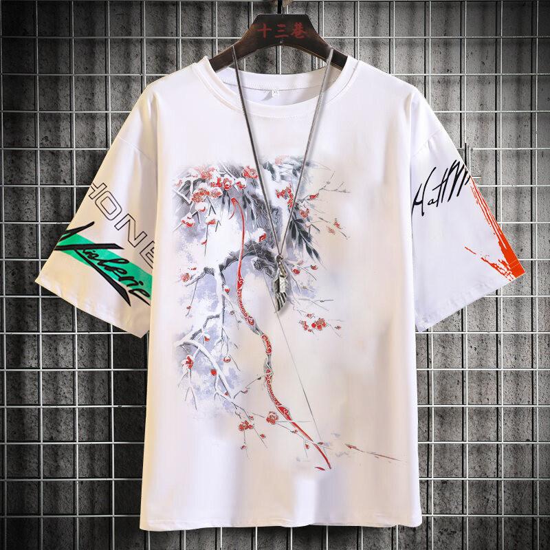 Short sleeved T-shirt, water-based 3D printed short sleeved shirt, neutral summer shirt, creative and fun landscape painting casual top