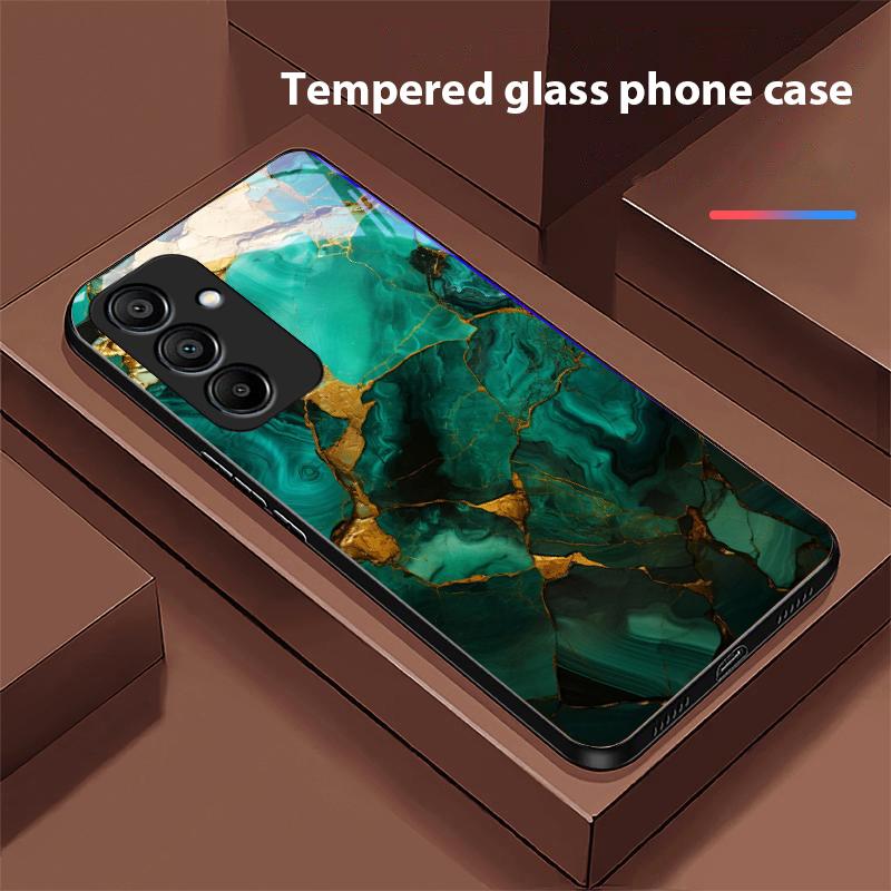 Green Marble For Samsung Galaxy A15 5G 54 4G 51 50 24 35 90 71 12 51 53 52S 80 22 34 Black Tempered Glass Phone Case