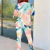 Women Plus Size Round Neck Long Sleeve Printed Top And Fitted Pants Two Piece Set