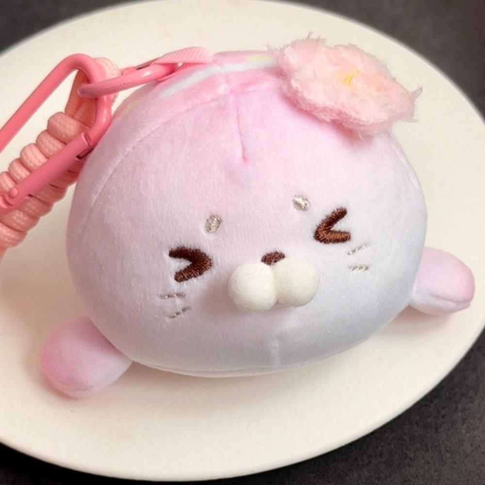

Sakura Seal Keychain Ice Cream Toast Seal Keyring Fluffy Sea Dog Pendant Hanging Decoration рожевий