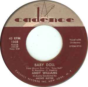 

7-дюймовая пластинка ЭНДИ УИЛЬЯМС - Baby Doll 1303 Cadence 1956 США Поп Б/У