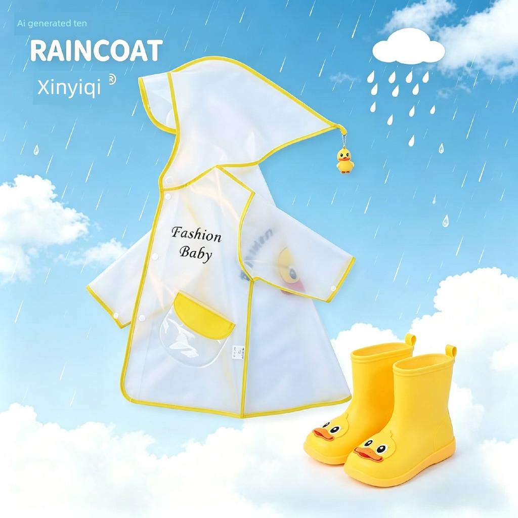 Children's Raincoat and Rain Boots Set for Boys and Girls Aged 3-6, Cartoon Kindergarten Baby Waterproof Rain Poncho for School Use