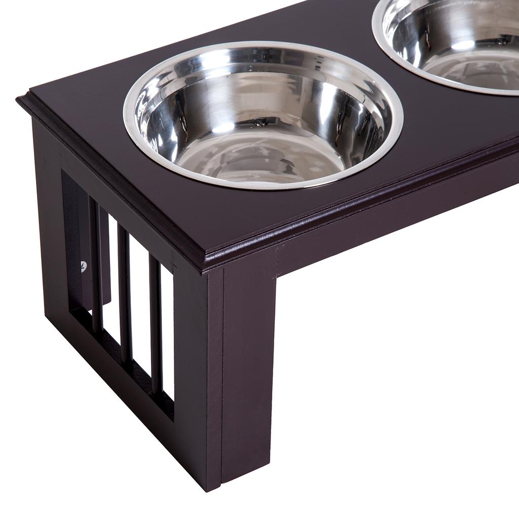 Raised Dog Feeding Bowls with Stand, Stainless Steel for Medium Dog, 58L x 31W x 25H cm - Brown
