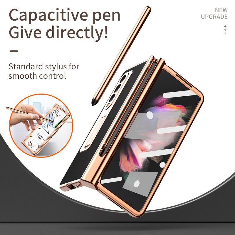 2 Stück Scharnier mit Stift für Samsung Galaxy Z Fold 3 2 5g Hülle mit Touch Pen Slot Frontglas Ständer Halter Lederhülle