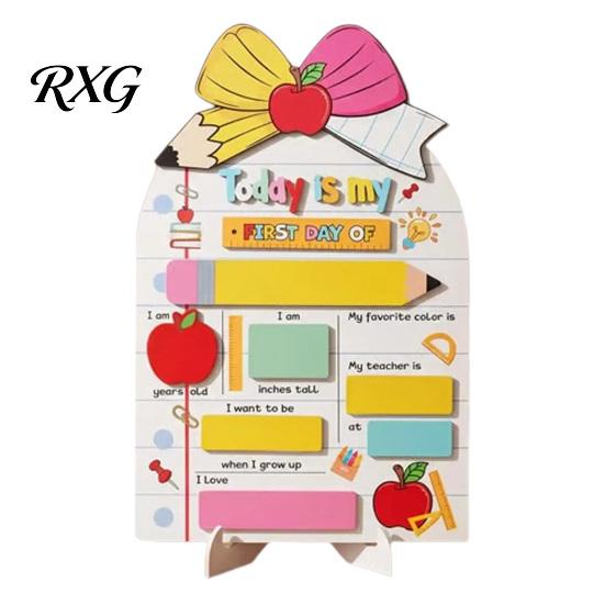 Child Drawing Board First Day of School Sign, Reusable Wooden Chalkboard Sign for Kids, Back Message Center to Decorations Supplies Kindergarten