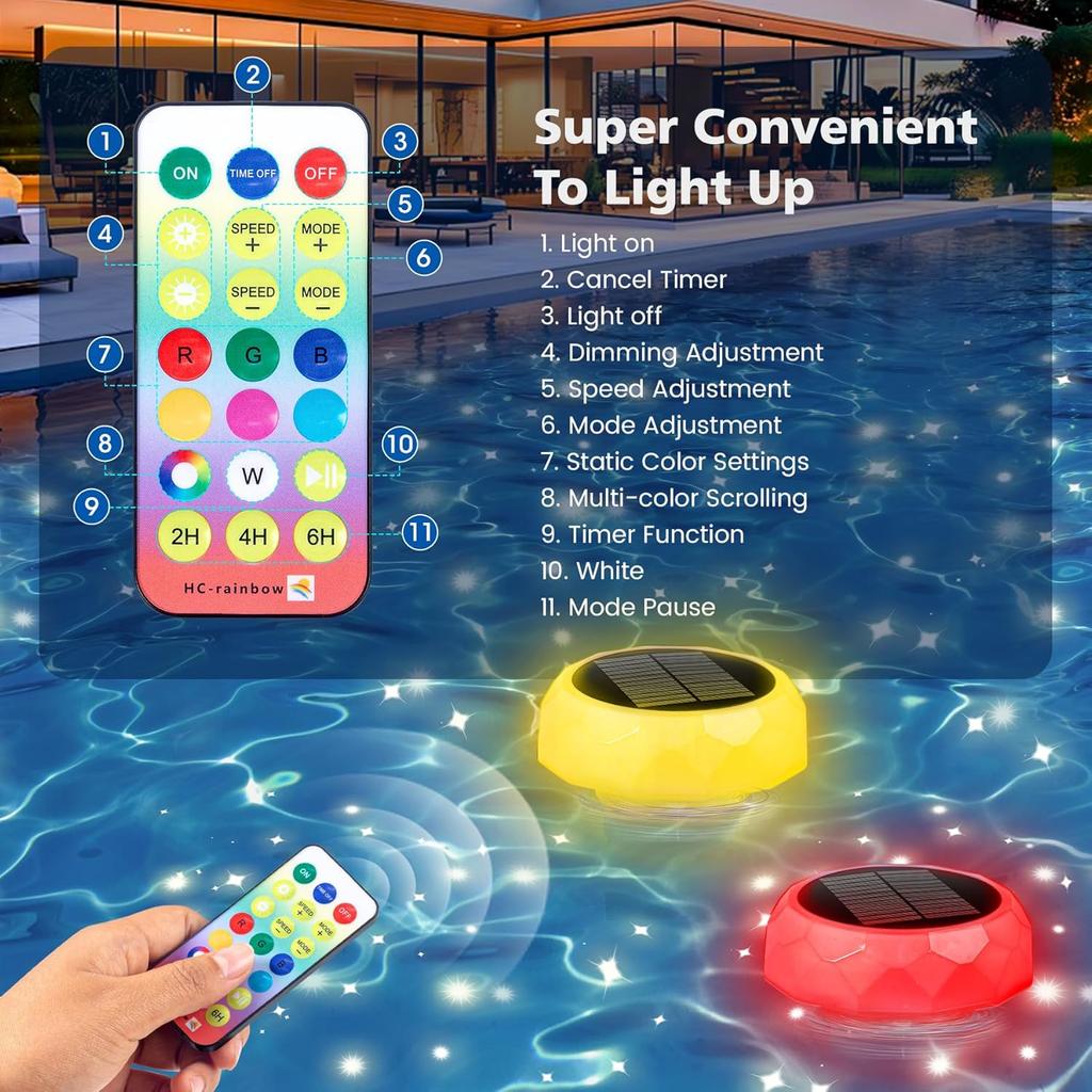 Gusio Solar Pool Chlorine Floater for Up To 3 Inch Tablets, Floating Chlorine Dispenser with Colorful Ball Light