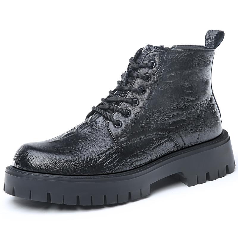 Martin Boots Herren Samt High-Top Lokomotivschuhe Workwear Lederstiefel Winter Erhöhend Dicksohlige Mittelhohe Baumwollstiefel