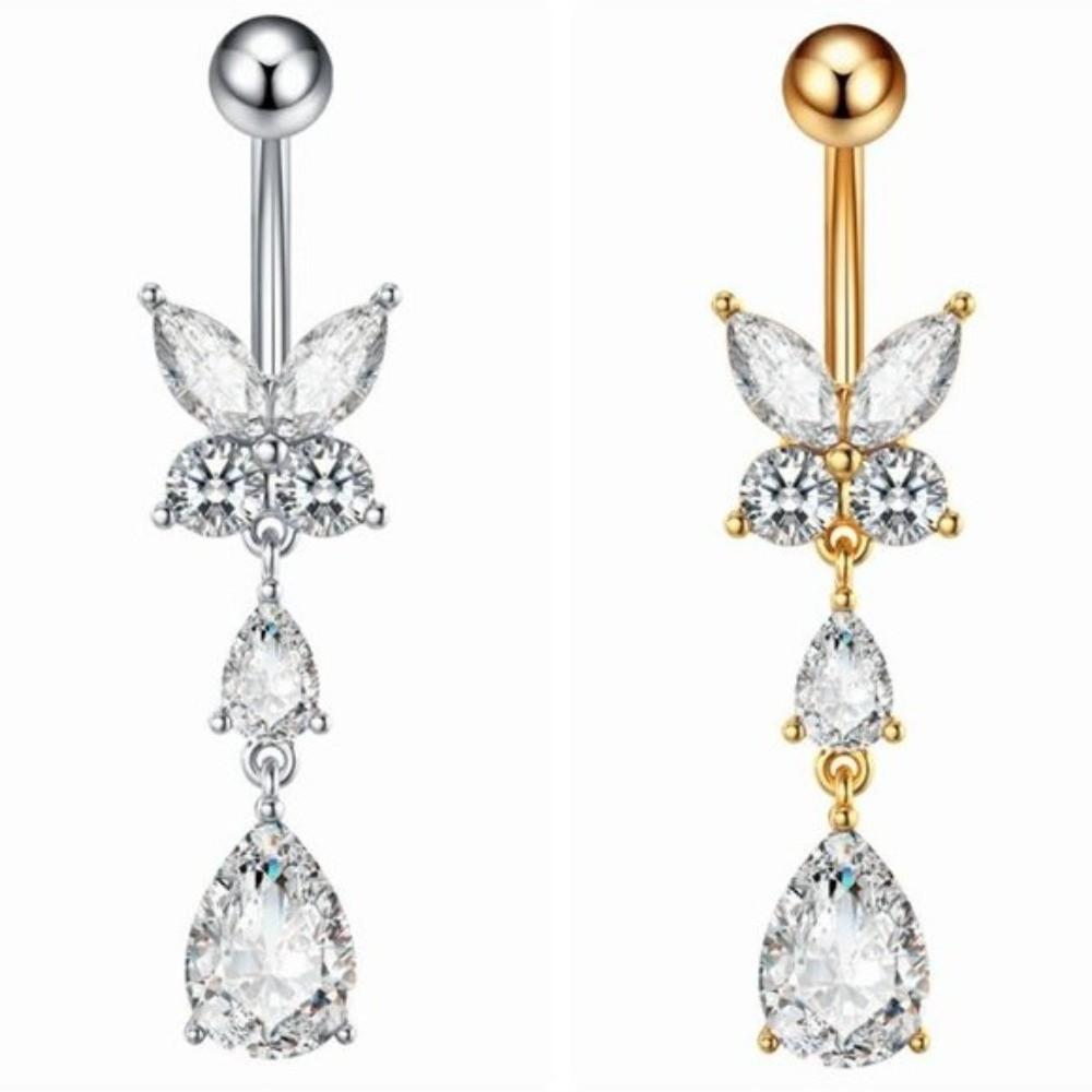 Stainless Steel Drop Navel Piercing Ring Zinc Zinc Alloy Dangled Navel Ring Butterfly Belly Button Ring  Club