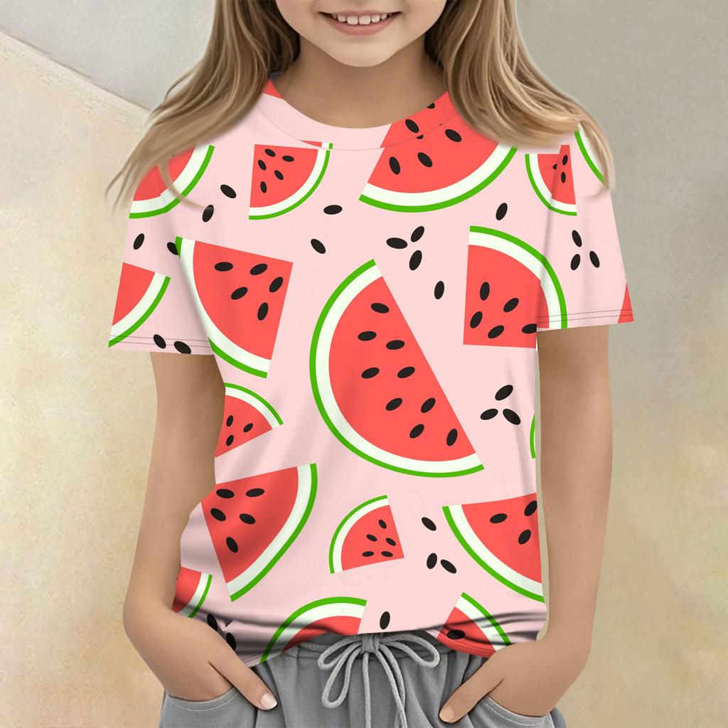 Children's Printed Round Neck Short Sleeved Casual T-shirt