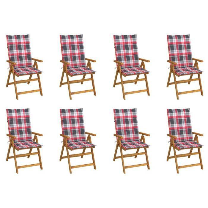 VidaXL Lot de 8 Chaises Pliables de Jardin avec Coussins, Sièges de Terrasse, Chaises de Salle à Manger, Meubles de Patio 3075067