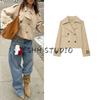 Fall New Women's Clothing British Style Double Row Ornament Casual Polo Collar Long Sleeves Short Trench Coat Jacket Outwear