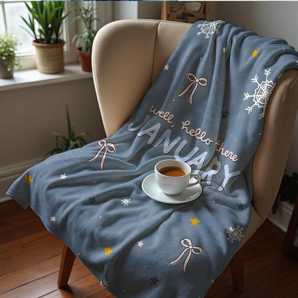 Blue Base Tiny Wildflower Cartoon Anime Print Flannel Blanket Soft Warm Throw for Kids Bedroom Sofa Christmas Office Car