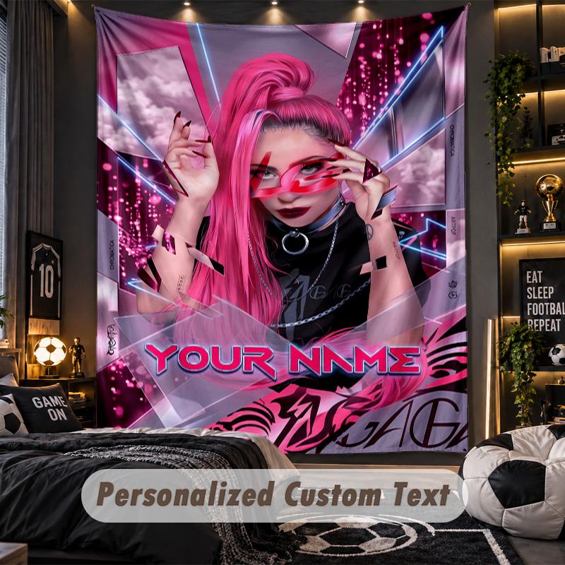 Personalized Wall Tapestry,Lady Gaga Custom Printed Name, Fabric Wall Art For Indoor Room Backdrop