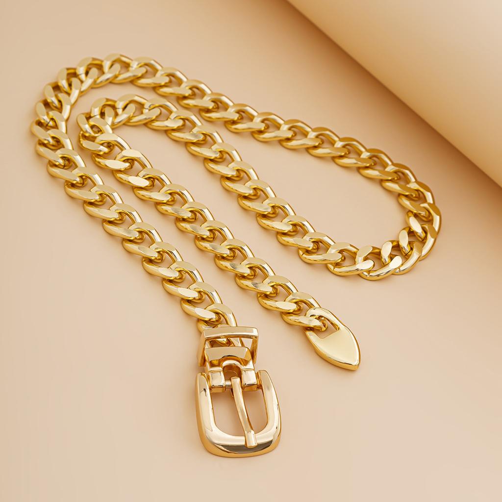 Punk Metal Texture Belt Buckle Chain Necklace, Personalized Geometric Sweet and Cool Neck Chain Necklace