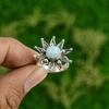 Womens day Deal 925 Silver Larimar Stone Promise Bezel Flower Boho Ring Jewelry