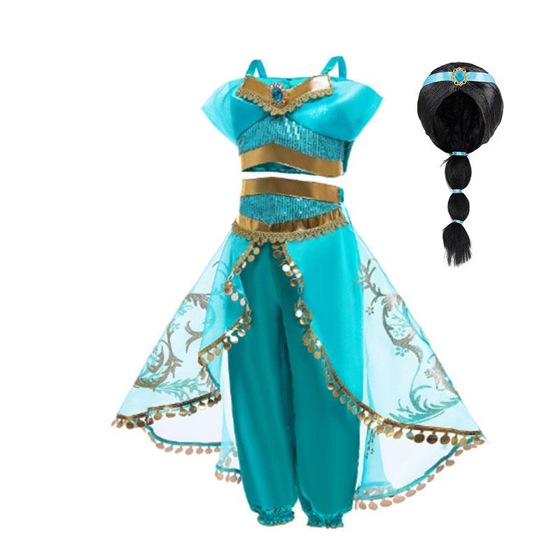Halloween Arabian Style Princess Costume Kids Jasmine Cosplay Girls Magic Lamp Story Role Play Performance Apparel Dress Set