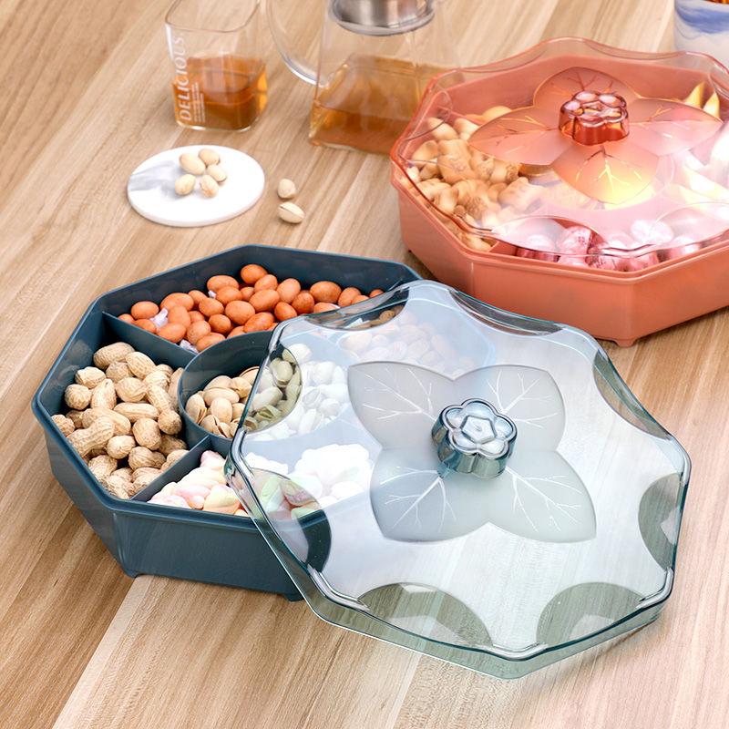Creative Divided Candy Box With Lid Living Room Office Transparent Snack Tray Fruit Tray New Year Festive Plastic Dried Fruit