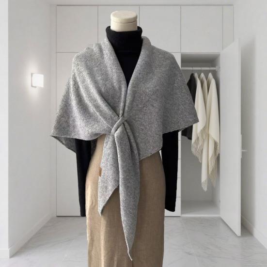 Women Knitted Shawl Scarf Solid Color Soft Warm Cardigan Cape Soft Texture Winter Shawl