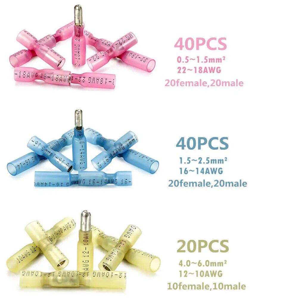 100PCS Heat Shrink Bullet Connectors, Heat Shrink Female & Male Connectors Bullet Terminals, Insulated Waterproof Marine Crimp