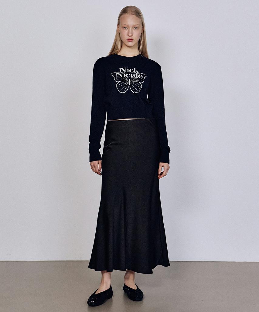 Nigaennikol Cashmere Butterfly Signature Crop Knit_Navy