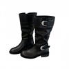 2025 new ancient western cowboy boots women's British style buckle wide tube but knee thick heel thin cycling boots