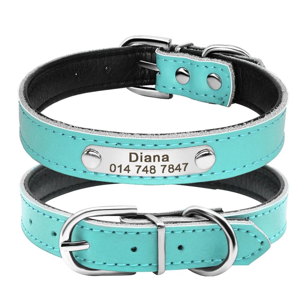 Leder Katzenhalsband Personalisiertes Katzenhalsband für Welpen Kleine Hunde Haustier Kätzchen Namensschild Halsband Kostenlose Gravur Verstellbar Haustierhalsbänder