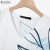 ZANZEA Womens Summer V-Neck Short Sleeve Casual Print Dress