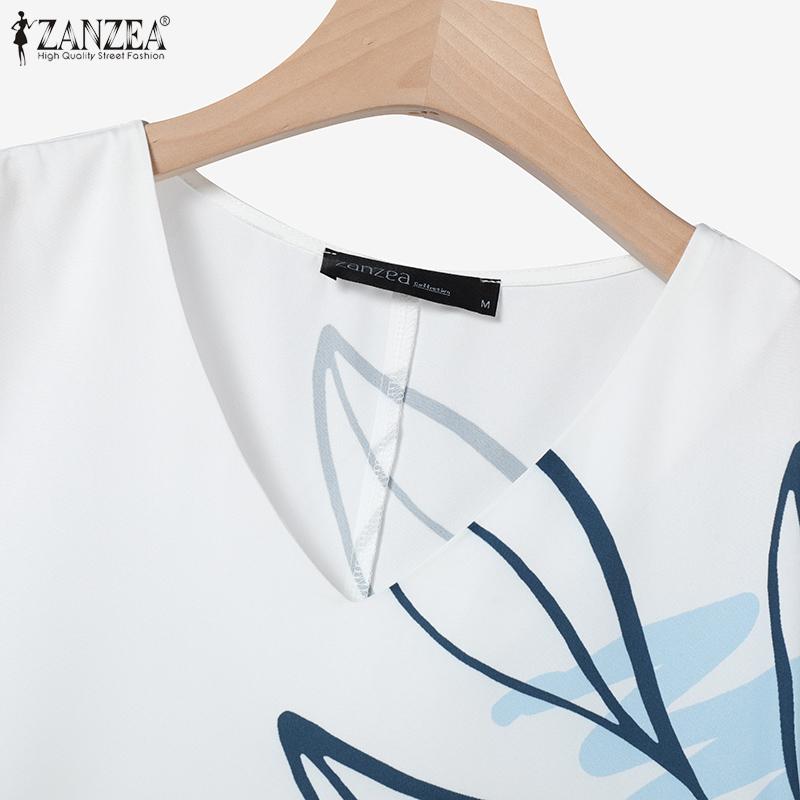 ZANZEA Womens Summer V-Neck Short Sleeve Casual Print Dress