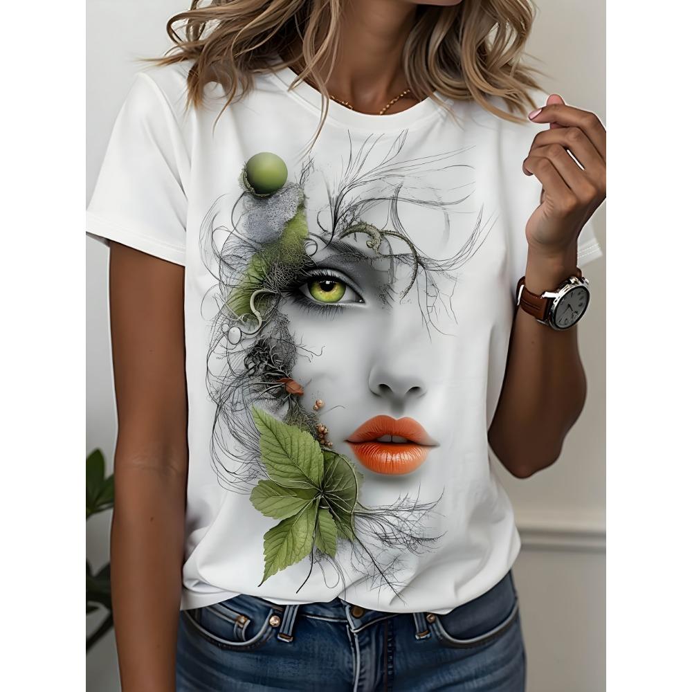 3D Printed T-Shirt for Women Artistic Facial Pattern T-Shirts Summer Fashion O-Neck Loose Tops Short Sleeve Tees Female Clothing
