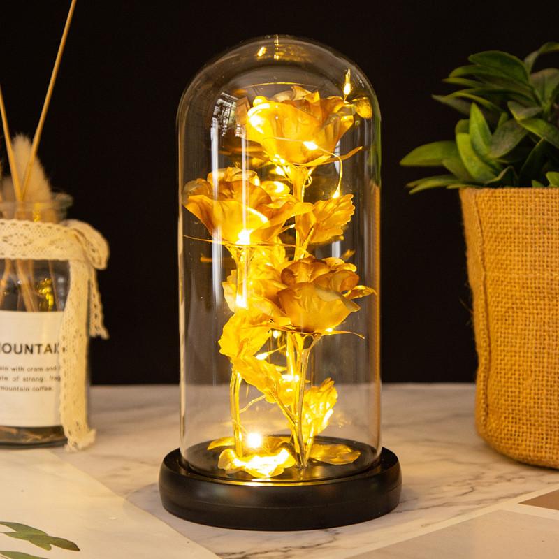 Three glass cover gold foil rose ornament creative lover mother's day gift christmas lights immortal flower