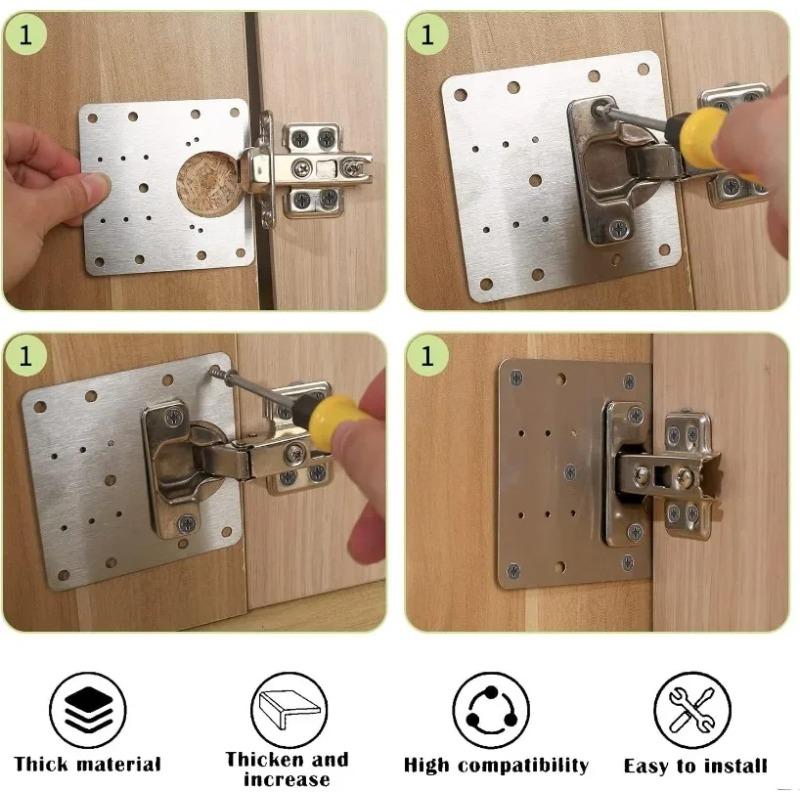 10 Sätze Scharnier-Reparaturblech Küchenschranktür-Scharniere Montageplatte mit Schraube Flache Befestigungswinkel Möbelbeschläge Werkzeuge