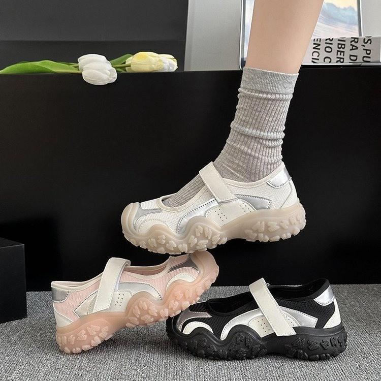 Thick-soled Velcro Sports Mary Jane Little White Shoes Women's Ugly Cute Big Head Shoes Casual Dad Shoes Summer Shallow Mouth Single Shoes