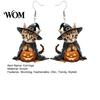 Curved Ear Hooks 1 Pair Halloween Witch Cat Earrings for Women, Acrylic Cute Anti-rust Metal Kitten Dangle Drop with Pumpkin, Party Costume