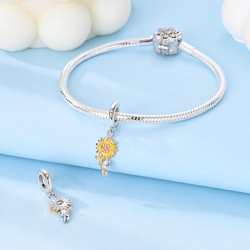 Original Charms Copper Creative Sunflower Cat Pendants Fit Plata Bracelets For Women Jewelry Making Fine Gifts