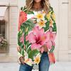 Women Plus Size Round Neck Long Sleeve Tropical Leaf Floral Printed Loose High Low Hem T Shirt