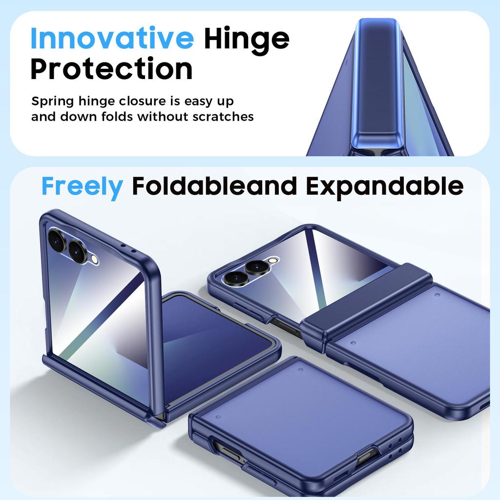 For Samsung Galaxy Z Flip 7 Case, Hinge Protection, Built-in Screen Protector, Wireless Charging, Shockproof, Slim Rugged Protective Phone Case-Blue