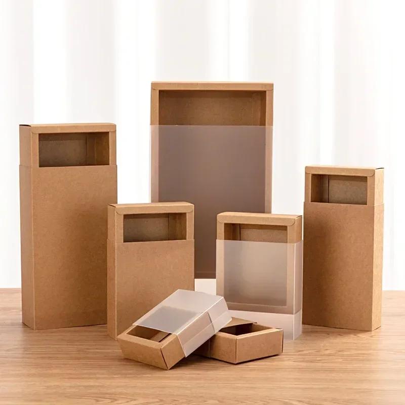 Kraft Paper Frosted Translucent Packaging Box PVC Plastics Drawer Festival Gifts Storage Carton Desserts Cake Packing Boxes 3cm